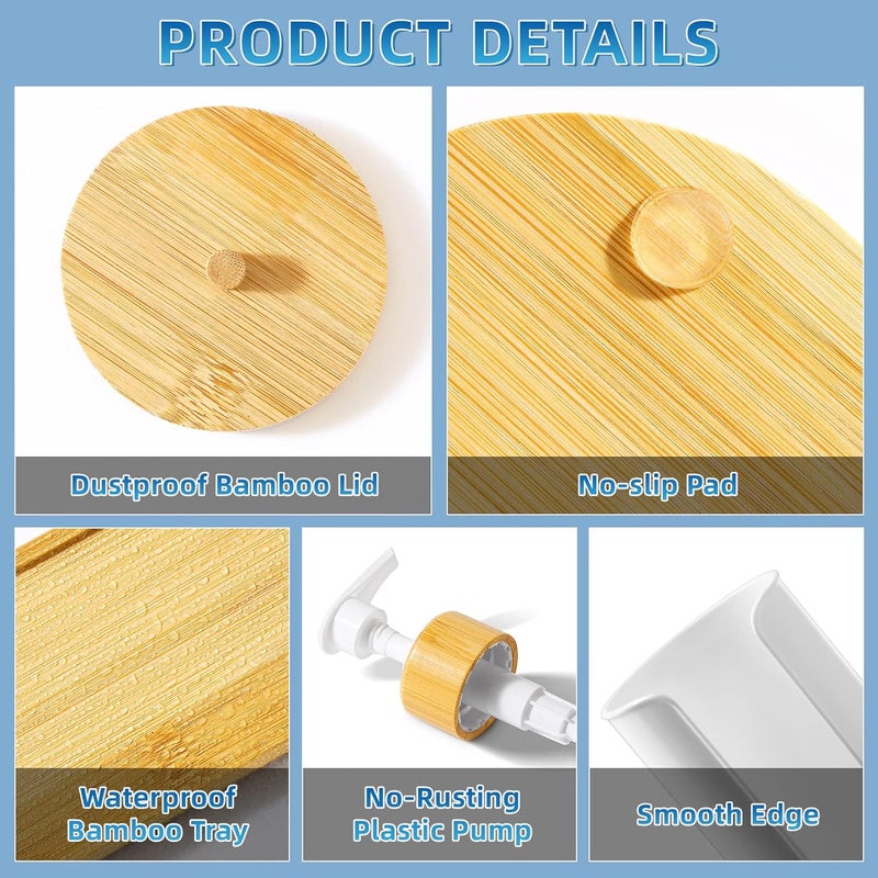 VITVITI Mouthwash Dispenser for Bathroom, Mouth Wash Pump Bottle with Paper Cup Holder, 17Oz Refillable White Mouthwash Container with Bamboo Lid/Tray/Label - Image 5